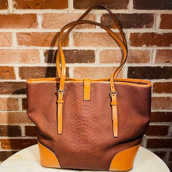 Dooney & Bourke Brown Leather Tote with Buckle Details - Picture 3 of 13